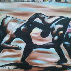 Uche Ogbu: 'African wrestling', 2015 Oil Painting, Conceptual. 