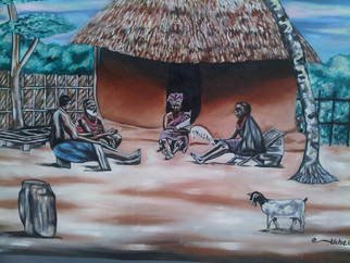 Artist: Uche Ogbu - Title: Elders discussion - Medium: Oil Painting - Year: 2014