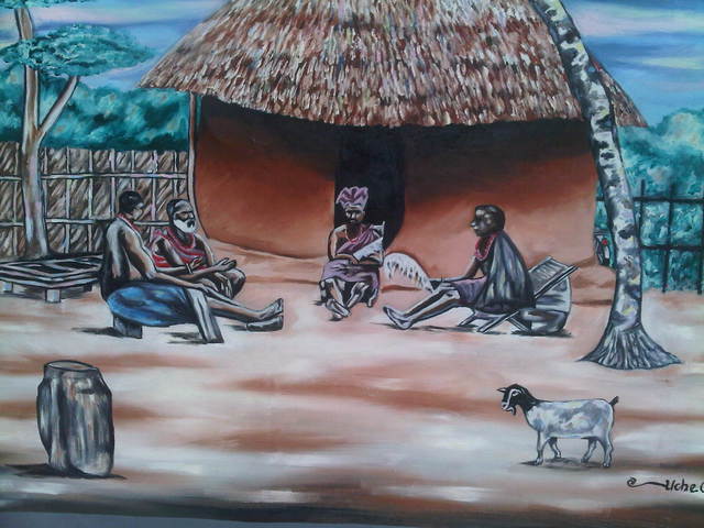 Artist Uche Ogbu. 'Elders Discussion' Artwork Image, Created in 2014, Original Painting Oil. #art #artist