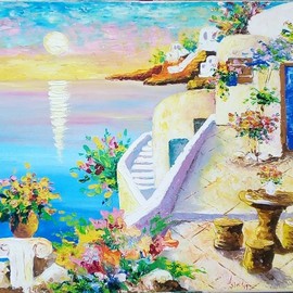 Asia Djibirova: 'santorini', 2019 Oil Painting, Seascape. Artist Description: Original oil painting. One of Kind. ...