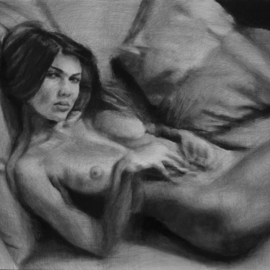 Kamila Ossowska: 'Destroying Angel', 2021 Pencil Drawing, Figurative. Artist Description: A sensual female act made in the technique of pencil, charcoal and pastel drawing.  A drawing with a personalized and emotional character with a subtle hint of eroticism.  Simplicity and nobility are given by the value range limited to gray.The work is made on 250g m2 paper, ...
