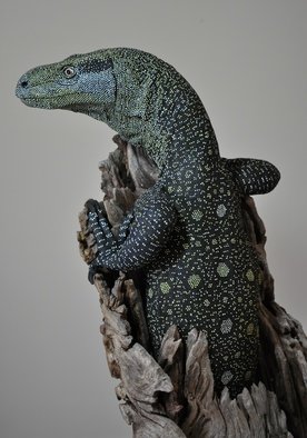 Roger Hjorleifson: 'That is Close Enough', 2013 Ceramic Sculpture, Wildlife.    Clay sculpture of a crocodile monitor lizard ( Varanus Salvadorii) mounted on a mallee stump. Life size. Hand painted.  ...