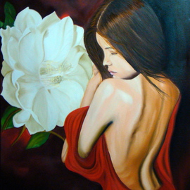 Patricia Vicente: 'Jade', 2014 Oil Painting, Beauty. Artist Description:   A beauty woman with a big flower. ...