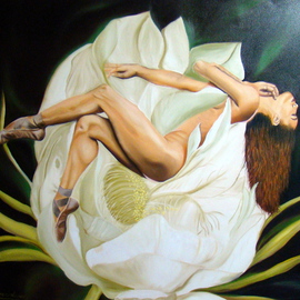 Patricia Vicente: 'Misty', 2014 Oil Painting, Dance. Artist Description:   Inspired to an international dancer Misty Copeland dancing within a flower. ...
