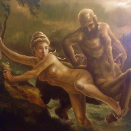 Paul Armesto: 'Dejanire et Nessus', 2016 Oil Painting, Mythology. Artist Description: This painting depicts the moment when Dejanira, wife of Heracles, is rescued from Nessus, the centaur, as he was taking her across the Evenos river.  ...