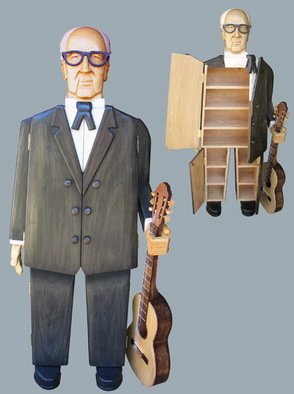 Paul Carbo: 'Andres Segovia', 2009 Wood Sculpture, Famous People.  Custom, handmade, free- standing, stained wood cabinet as life- size caricature of Andres Segovia ...