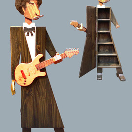 Paul Carbo: 'Bob Dylan', 2005 Wood Sculpture, Famous People. Artist Description:  Custom, handmade, free- standing, stained wood cabinet as life- size caricature of Bob Dylan ...
