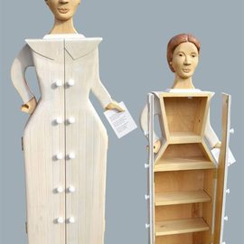 Paul Carbo: 'Emily Dickinson', 2010 Wood Sculpture, Famous People. Artist Description: Custom handmade, free- standing wood cabinets as life- size caricature of Emily Dickinson...