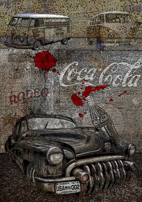 Pauldavid Redfern: 'black rodeo cola', 2021 Digital Art, Automotive. The MotoringArt series, also published on Classic Wheels, is dedicated to the world of historic cars from the  Mickey Mouse  to the American  Hot Rods  of the Sixties. Some works from the series are at the Moca virtual museum in New York State. ...