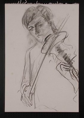 Paul Freeman: 'Violinist Brother', 1990 Charcoal Drawing, Undecided. 