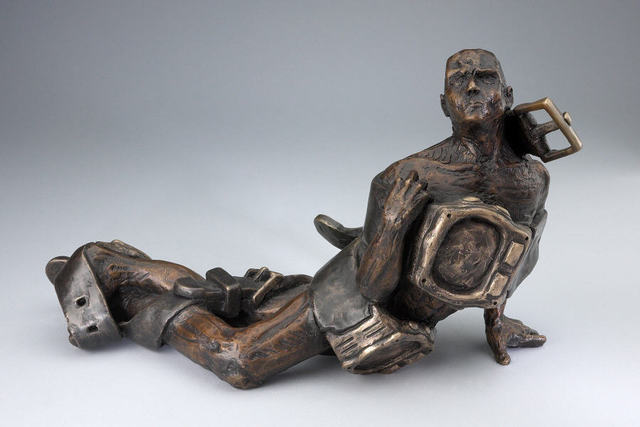 Paul Orzech  'Struggling With Time', created in 2002, Original Sculpture Bronze.