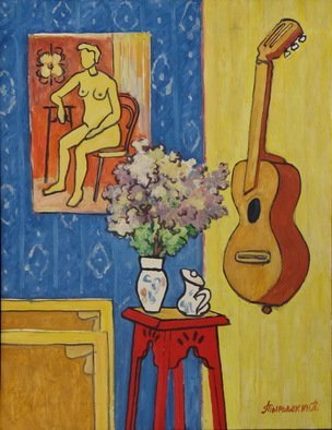 Pavel Tyryshkin: 'still life with guitar', 2020 Oil Painting, Still Life. bouquet, guitar, oil painting on canvas...