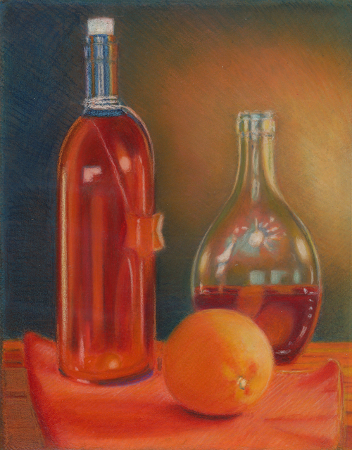 Artist P. E. Creedon. 'Red Bottle, Orange' Artwork Image, Created in 2012, Original Pastel. #art #artist