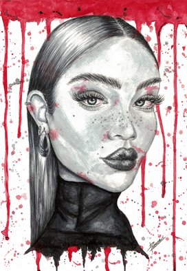 Tsvetelina Peneva: 'the fire inside you', 2019 Watercolor, Portrait. Watercolor drawing with frame. ...