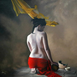 Chau Pham: 'Lotus01', 2010 Oil Painting, Surrealism. Artist Description:  Vietnamese's beauty & space ...
