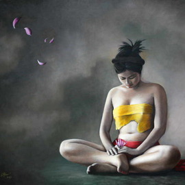 Chau Pham: 'Lotus03', 2010 Oil Painting, Surrealism. Artist Description:  Vietnamese's beauty & space ...