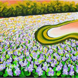 Pham Kien Giang: 'Water Hyacinth Flowers', 2012 Oil Painting, Landscape. 