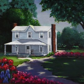Pat Heydlauff: 'civil war lady', 2012 Acrylic Painting, Landscape. Artist Description: This lovely 1800s home in the deep south is located Abbeville, SC. She is a true survivor and still sports Civil War bullet holes by the front door. Third and fourth generation family members still call this house home....