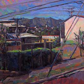 Philip Hale: 'Buildings with Mountain 2', 2012 Oil Painting, Landscape. Artist Description:                        contemporary painting/ post- abstract figuration/ representational/ art / landscape                      ...