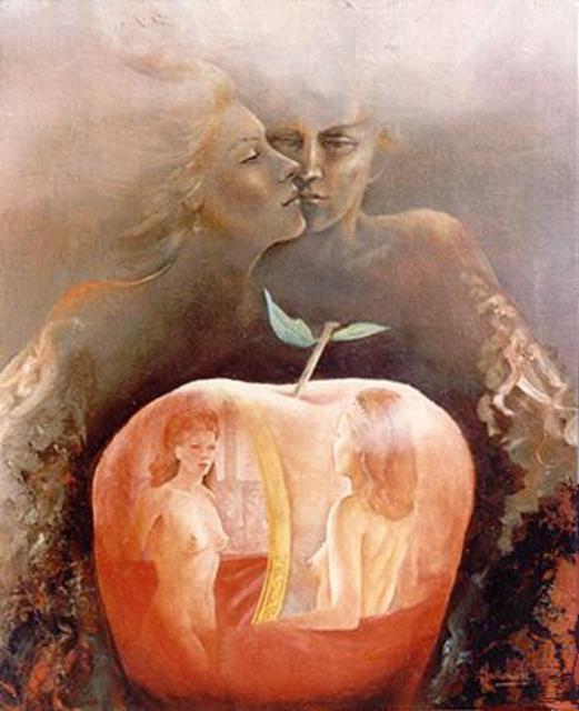 Artist Philip Hallawell. 'Helen Paris And Aphrodite' Artwork Image, Created in 1986, Original Illustration. #art #artist