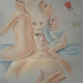 Philip Hallawell: 'Lovers 9', 1988 Pastel, Love. Artist Description: This work was done in Conte pencil pastels on Fabriano Murillo paper and is part of the series on love. Part of the Dominina Rostok collection....