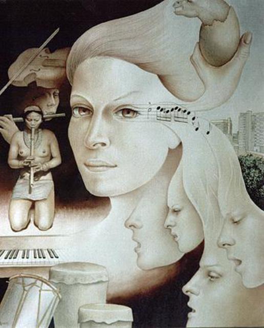 Artist Philip Hallawell. 'The Arts V Music' Artwork Image, Created in 1980, Original Illustration. #art #artist