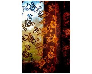 Artist: Marilyn Nosewicz - Title: Window Colorful Curtain Twilight Color Photograph - Medium: Color Photograph - Year: 2011