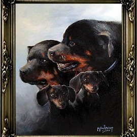 Michael Pickett: 'Family', 2005 Acrylic Painting, Dogs. 