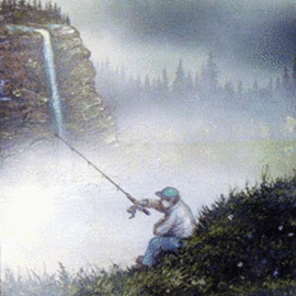 Michael Pickett: 'Fishing Day To Night', 2004 Acrylic Painting, Landscape. Artist Description:  This painting was painted with acrylic and glow in the dark paint. The painting was animated to show you what it looks like when the lights are on, then, when the lights are off.  ...
