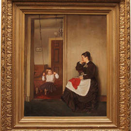 Pittsburgh Victorian Art: 'boy swinging 1877', 1950 Oil Painting, Portrait. Artist Description: JOHN DONAGHY  AMERICAN 1838 aEUR