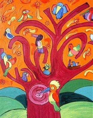 Paula Iturriaga: 'arbol de pajaros', 2007 Illustration, Undecided.  animals, birds, pajaros , tree, arboles, colors, colores, alegria ...