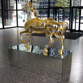 Plamen Yordanov: 'American Golden Horse', 2009 Other Sculpture, Animals. Artist Description:  Materials: 24K genuine gold, white gold on fiberglass. Mirror base not included....