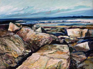 Richard Knox: 'Coasts Edge', 2010 Giclee, Seascape.  The original, historical rocky coastal edge with the ancient boulders, shifting sand, and endless living waves stretching from the vast blue depths. This pictures the familiar sounds of all of that, as well as the daily play of their sky partner.This giclee on canvas is identical in appearance and...
