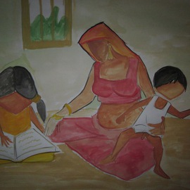 Satya Prakash: 'Traditional painting', 2015 Acrylic Painting, Inspirational. Artist Description:   Mother as primary teacher for her kids                 ...