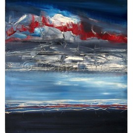 Pranjal Arts: 'power of blue', 2019 Oil Painting, Abstract Landscape. Artist Description: merging of sky and sea, both are the powerfull blue. shown with red tonals also to give a deep effect. ...