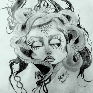Amaia Mills: 'medusa', 2017 Pencil Drawing, Mythology. 