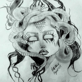 Amaia Mills: 'medusa', 2017 Pencil Drawing, Mythology. 