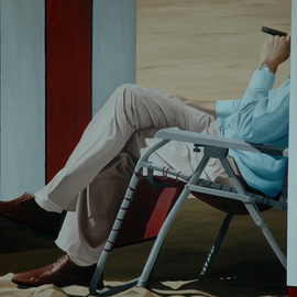 Peter Seminck: 'Have a Cigar after Work', 2015 Oil Painting, People. Artist Description:  peoplemanbeachcigarrealism...