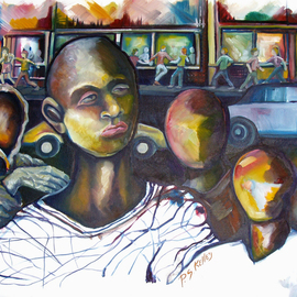Patrick Sean Kelley: 'Black Boy Fucks up', 2007 Oil Painting, Culture. Artist Description:  Another racial commentary about South Chicago. Every day, every night. ...