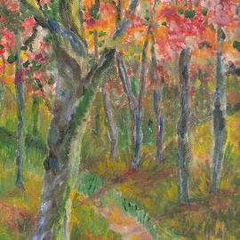 Amrita Banerjee: 'woodland', 2015 Oil Painting, nature. Artist Description:  a painting of a woodland that I happen to walk into in the yesomite mountainsThe treees were in full bloom and the beauty of the place caught my eyes. ...
