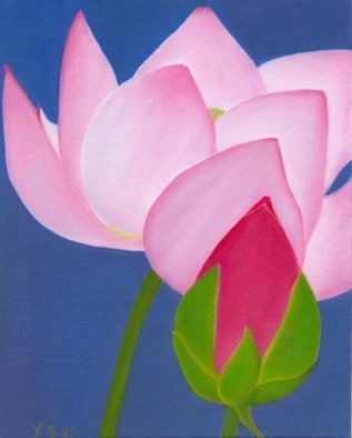 Yiqi Li: 'Lotus 2', 2008 Oil Painting, Floral.  This painting is one of the set of four Lotus. The painting catches the beauty of a lotus flower. This painting is original oil on canvas and it is signed by artist. ...