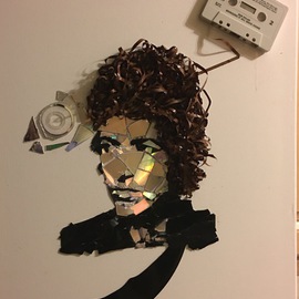 Jacqueline Taylor: 'Bob Dylan', 2016 Mosaic, Celebrity. Artist Description:  Bob Dylan created from old cassettes, vinyl and CDs.  ...