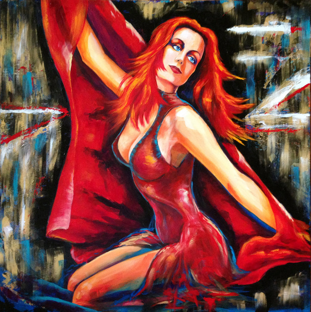 David Smith  'Lady In Red', created in 2013, Original Painting Acrylic.