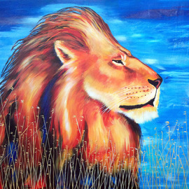 David Smith: 'Majestic Lion', 2013 Acrylic Painting, Animals. Artist Description:  Majestic Lion, King of the Wild, Yellow, Gold, African, Jungle, Cat, ...