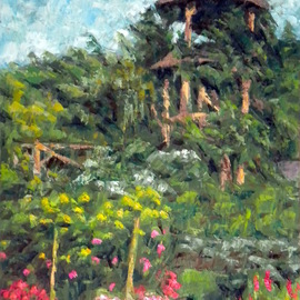 Dmitry Turovsky: 'Mohonk in September I', 2014 Oil Painting, Landscape. Artist Description:  View of a garden in Mohonk Mountain Home, NY   ...