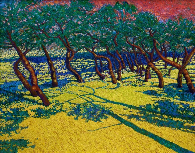 Radford Thomas  'Hill Country Trees: Sunset', created in 2000, Original Painting Acrylic.