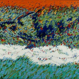 Radford Thomas: 'whitewater river thicket', 2017 Acrylic Painting, Abstract Landscape. Artist Description: Giclee Print on CANVAS, River, Whitewater, Colorful, Movement, Texture, FRAMED ART...