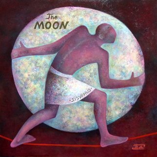 Rafail Aliyev: 'sisyphus pushing the moon', 2017 Oil Painting, Mythology. Sisyphus...