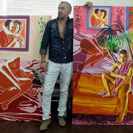 red painting erotic art By Raphael Perez  Israeli Painter 