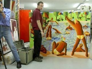 Artist: Raphael Perez  Israeli Painter  - Title: the pool - Medium: Acrylic Painting - Year: 2000